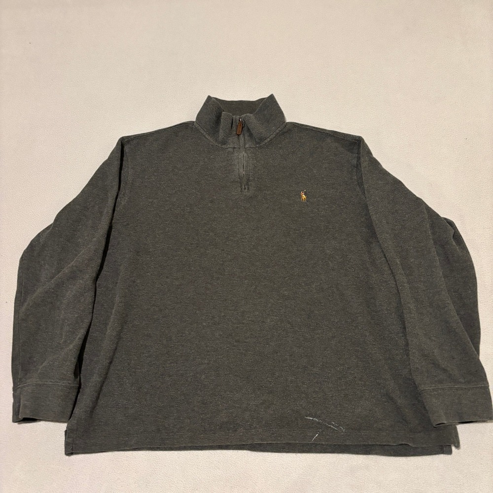 Polo Ralph Lauren Mens XL Estate Rib Quarter Zip Pullover Charcoal Gray Cotton